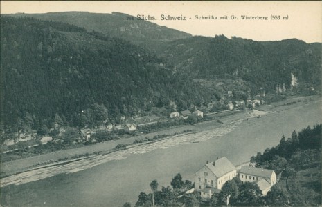 Alte Ansichtskarte Sächs. Schweiz, Schmilka mit Gr. Winterberg (553 m)