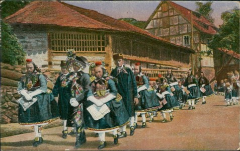 Alte Ansichtskarte Hessische Trachten No. 192, Schwälmer Hochzeitszug