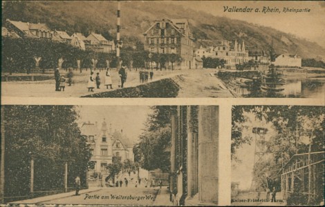 Alte Ansichtskarte Vallendar a. Rhein, Rheinpartie, Partie am Weitersburger Weg, Kaiser-Friedrich-Turm