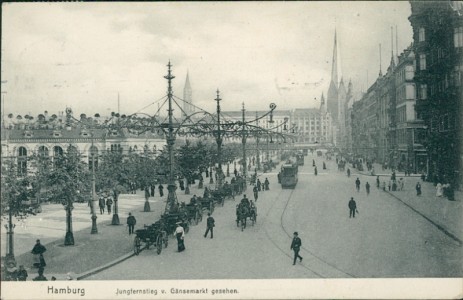 Alte Ansichtskarte Hamburg, Jungfernstieg v. Gänsemarkt gesehen