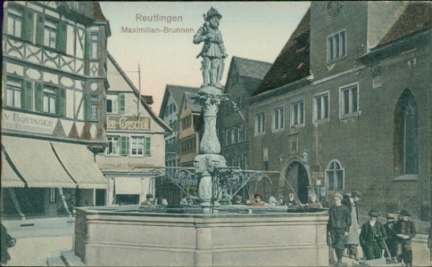 Alte Ansichtskarte Reutlingen, Maximilian-Brunnen