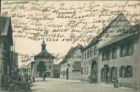 Alte Ansichtskarte Gruss aus Dannstadt, Partie im Ort
