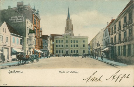 Alte Ansichtskarte Rathenow, Markt mit Rathaus