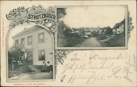 Alte Ansichtskarte Gruss aus Strotzbüsch, Gasthaus v. Peter Jos. Rauen, Gesamtansicht