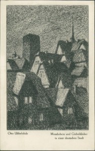Alte Ansichtskarte Otto Ubbelohde, Mondschein und Giebeldächer in einer deutschen Stadt