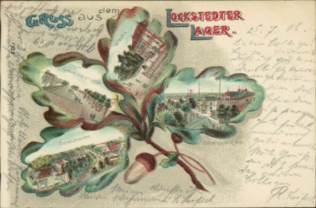 Alte Ansichtskarte Gruss aus dem Lockstedter Lager, Gravelottestrasse, Wache, Sörensen's Hotel, Totalansicht