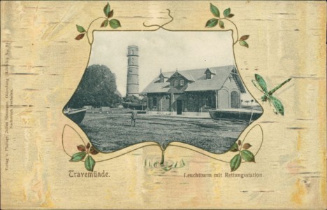 Alte Ansichtskarte Travemünde, Leuchtturm mit Rettungsstation