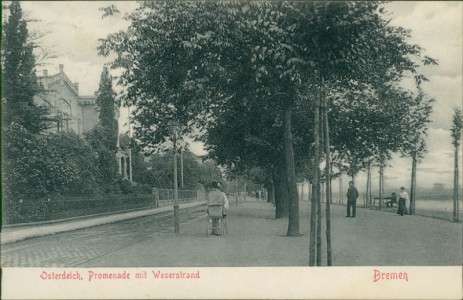 Alte Ansichtskarte Bremen, Osterdeich, Promenade mit Weserstrand
