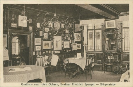 Alte Ansichtskarte Heidelberg, Gasthaus zum roten Ochsen, Besitzer Friedrich Spengel - Bürgerstube