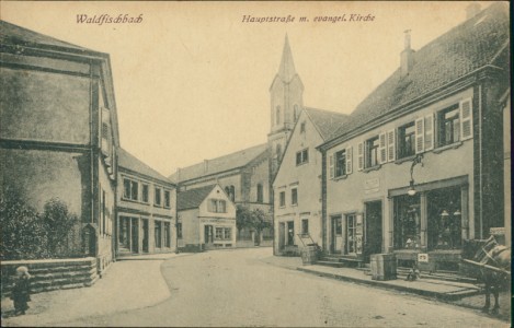 Alte Ansichtskarte Waldfischbach, Hauptstraße m. evangel. Kirche