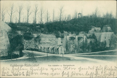 Alte Ansichtskarte Kalkberge-Rüdersdorf, Alte Kalköfen u. Glockenturm