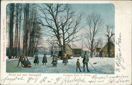 Alte Ansichtskarte Lübbenau-Leipe, Forsthaus Eiche im Winter