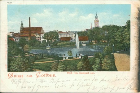 Alte Ansichtskarte Gruss aus Cottbus, Blick vom Stadtpark aus