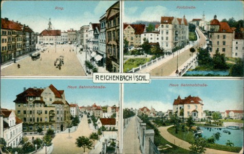 Alte Ansichtskarte Reichenbach / Dzierżoniów, Ring, Poststraße, Neue Bahnhofstraße