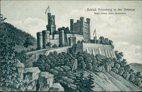 Alte Ansichtskarte Schloß Ortenberg in der Ortenau, Nach einem alten Stahlstich