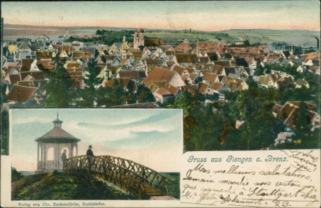 Alte Ansichtskarte Gruss aus Giengen a. Brenz, Gesamtansicht, Pavillon