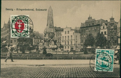 Alte Ansichtskarte Danzig / Gdańsk, Kriegerdenkmal, Holzmarkt