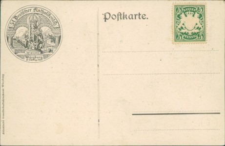 Adressseite der Ansichtskarte Würzburg, 54. Generalversammlung der Katholiken Deutschlands