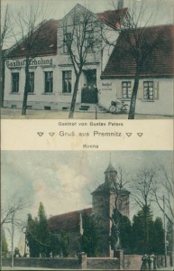 Alte Ansichtskarte Premnitz, Gasthof von Gustav Peters, Kirche