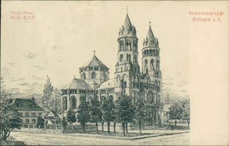 Alte Ansichtskarte Dillingen/ Saar, Kirchenbauprojekt, Peter Marx, Archt. B.D.A.