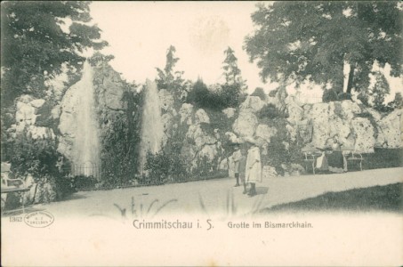 Alte Ansichtskarte Crimmitschau-Dennheritz, Grotte im Bismarckhain