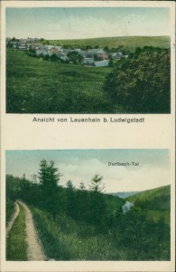 Alte Ansichtskarte Ludwigsstadt-Lauenhain, Gesamtansicht, Dorfbach-Tal