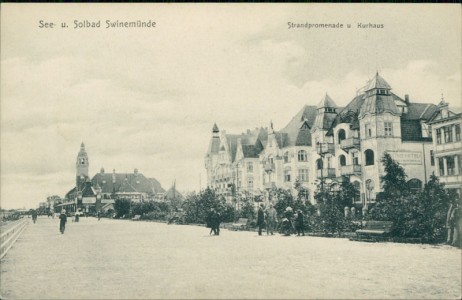 Alte Ansichtskarte Swinemünde / Świnoujście, Strandpromenade u. Kurhaus