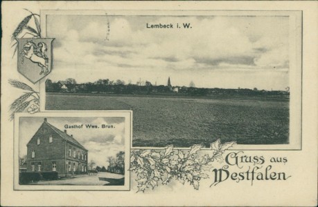 Alte Ansichtskarte Dorsten-Lembeck, Gesamtansicht, Gasthof Wwe. Brun