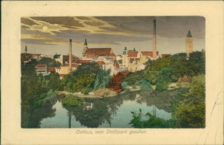 Alte Ansichtskarte Cottbus, vom Stadtpark gesehen
