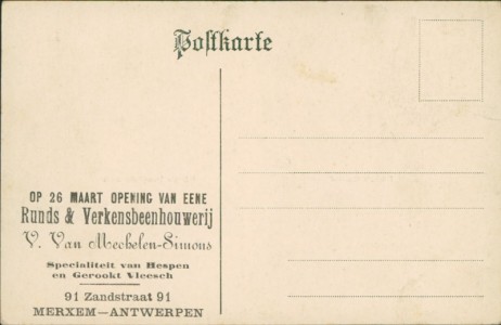 Adressseite der Ansichtskarte Gruss aus Herzberg, Schulhaus, Dorfteich, Buske's Gasthof, Müllers Dampfsägewerk