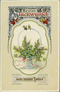 Alte Ansichtskarte Besten Glückwunsch zum neuen Jahre, Vase mit Klee