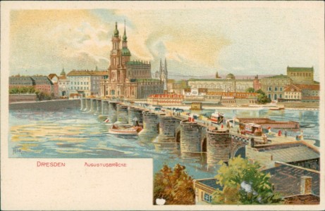 Alte Ansichtskarte Dresden, Augustusbrücke