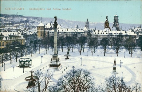 Alte Ansichtskarte Stuttgart, Schloßplatz mit Altem Schloß im Schnee