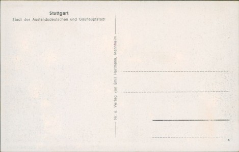 Adressseite der Ansichtskarte Stuttgart, Hindenburgplatz mit Hindenburg- und Zeppelinbau