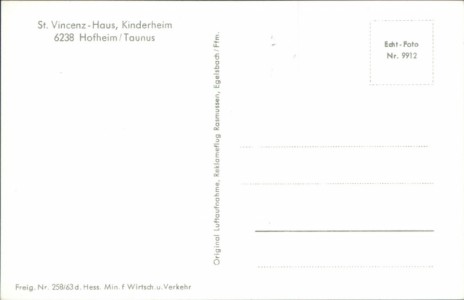 Adressseite der Ansichtskarte Hofheim am Taunus, St. Vincenz-Haus, Kinderheim