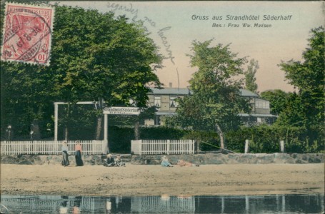 Alte Ansichtskarte Flensburg, Strandhotel Süderhaff, Bes. Frau Ww. Madsen
