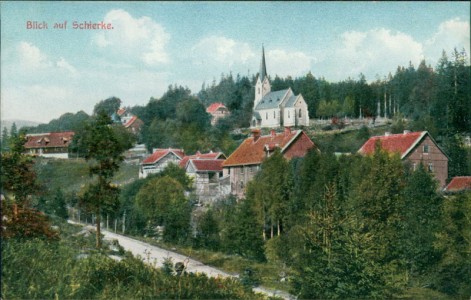 Alte Ansichtskarte Wernigerode-Schierke, Teilansicht mit Kirche