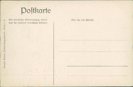 Adressseite der Ansichtskarte Fürth, Aeussere Schwabacherstr., Vorbeimarsch der Tuppen