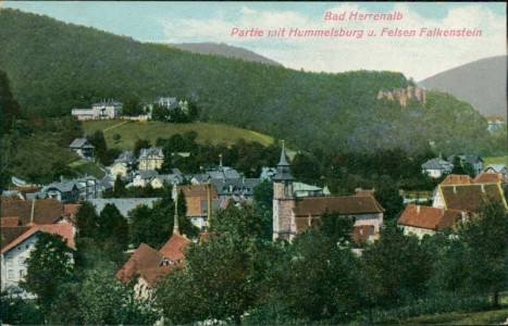 Alte Ansichtskarte Bad Herrenalb, Partie mit Hummelsburg u. Felsen Falkenstein