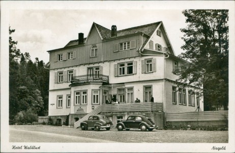 Alte Ansichtskarte Nagold, Hotel Waldlust, VW Käfer