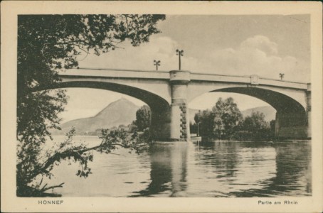 Alte Ansichtskarte Bad Honnef, Partie am Rhein mit Brücke