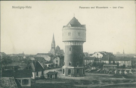Alte Ansichtskarte Montigny-lès-Metz, Panorama und Wasserturm - tour d'eau
