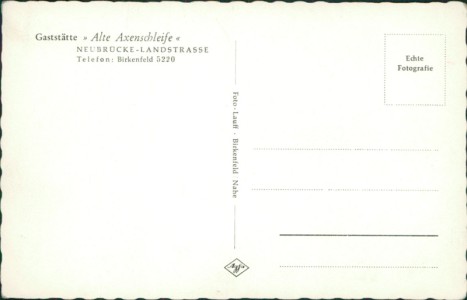Adressseite der Ansichtskarte Birkenfeld, Gaststätte "Alte Axenschleife", Neubrücke-Landstrasse