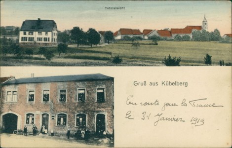 Alte Ansichtskarte Kübelberg (Pfalz), Totalansicht, Gasthaus zum Wittelsbacher Hof