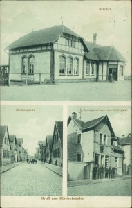 Alte Ansichtskarte Bischofsheim, Bahnhof, Straßenpartie, Spenglerei von Jul. Wellerlaut