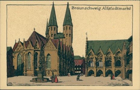 Alte Ansichtskarte Braunschweig, Altstadtmarkt, Steindruck