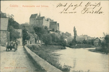 Alte Ansichtskarte Colditz, Muldenpartie und Schloss