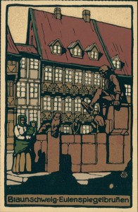 Alte Ansichtskarte Braunschweig, Eulenspiegelbrunnen, Steindruck