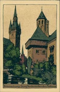 Alte Ansichtskarte Braunschweig, Burg Dankwarderode u. Rathaus, Steindruck