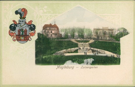 Alte Ansichtskarte Magdeburg, Luisengarten, Wappen